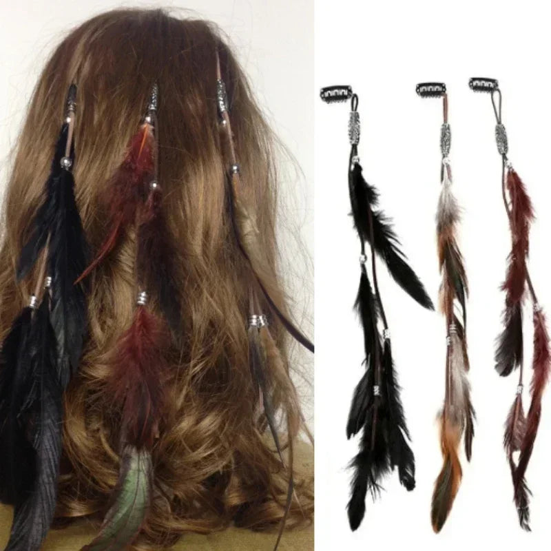 2024 neue Modische Boho Feder Stirnband Perücke Perlen Feder Kopfschmuck Handgemachte Haar Clip Mädchen Haar Zubehör Hohe Qualität