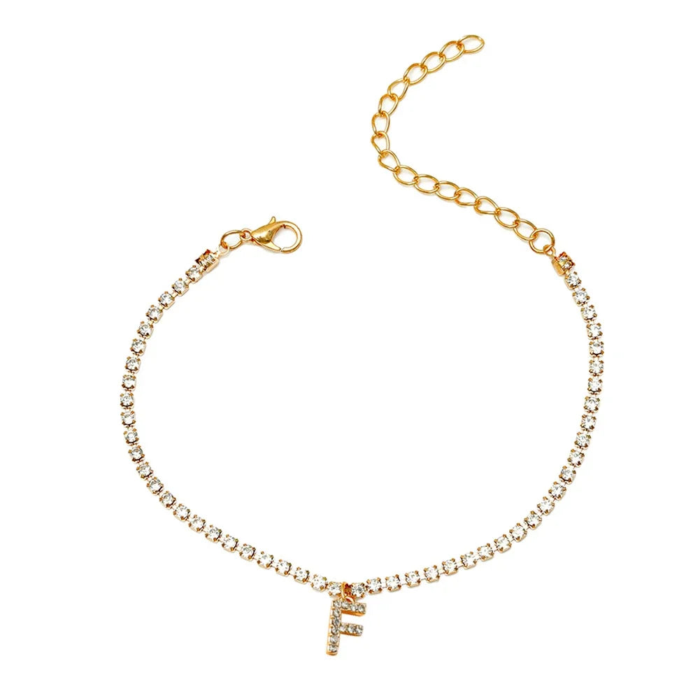 Mode Kreative Initial Buchstaben Alphabet Anhänger Strass Glänzenden Strand Fußkettchen Kette Fuß Schmuck Knöchel Armbänder für Frauen Boho
