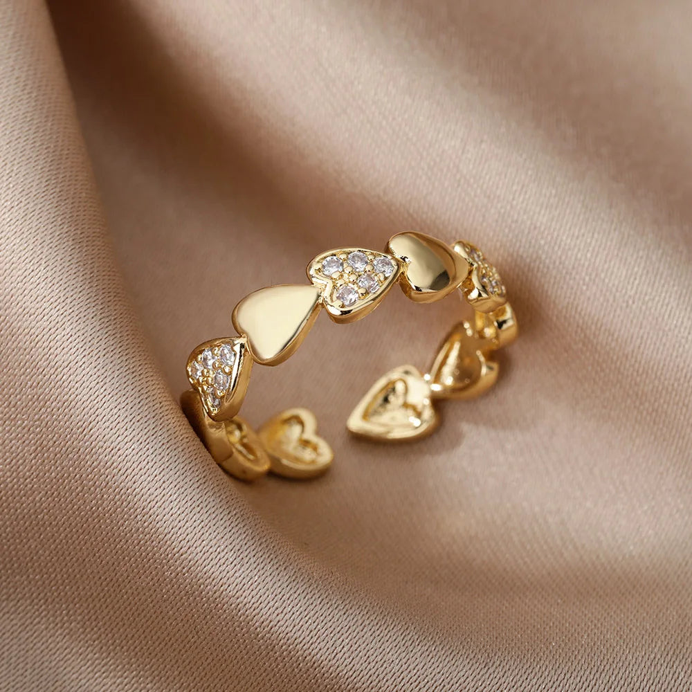 Glatte Doppel Herz Ringe Für Frauen Edelstahl Zirkon Herz Liebe Ring Einstellbare Finger Ring Weihnachten Schmuck Hochzeit Geschenk