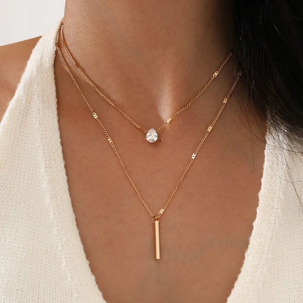 Trendy Zirkon Anhänger Halskette Für Frauen Multilayer Kette Halsband Mode Weibliche Party Glänzenden Schmuck Geschenk