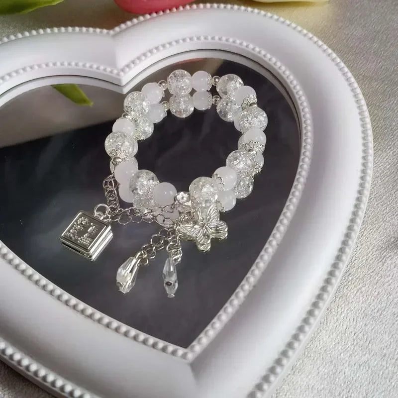 2024 neue Trendy Rote Perlen Kette Armband für Frauen Einfache Hohl Schmetterling Anhänger Armbänder Schmuck Geschenke Zubehör