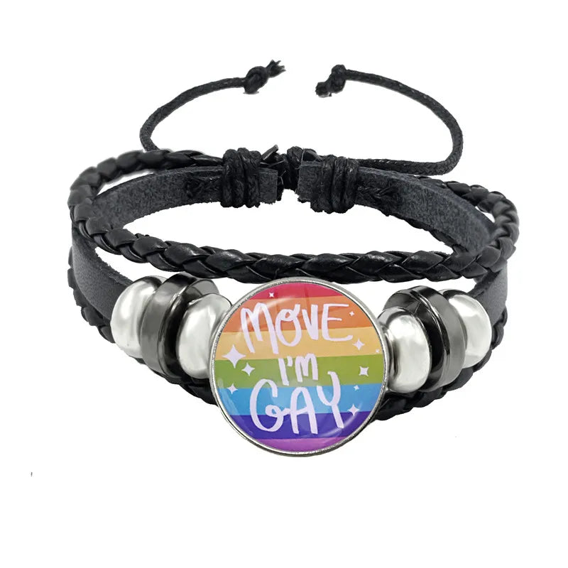 LGBT Schwarz Weave Leder Armband Bi Stolz Glas Cabochon Homosexuell Stolz Regenbogen Flagge Foto Armreif Schmuck Für Frauen Männer Liebhaber geschenk