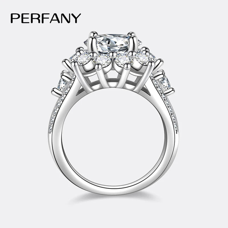 PERFANY 3CT Sonnenblumen-Moissanit-Ring für Damen, S925 reines Silber vergoldet, 18 Karat Weißgold, Diamant, luxuriöser Hochzeitsschmuck
