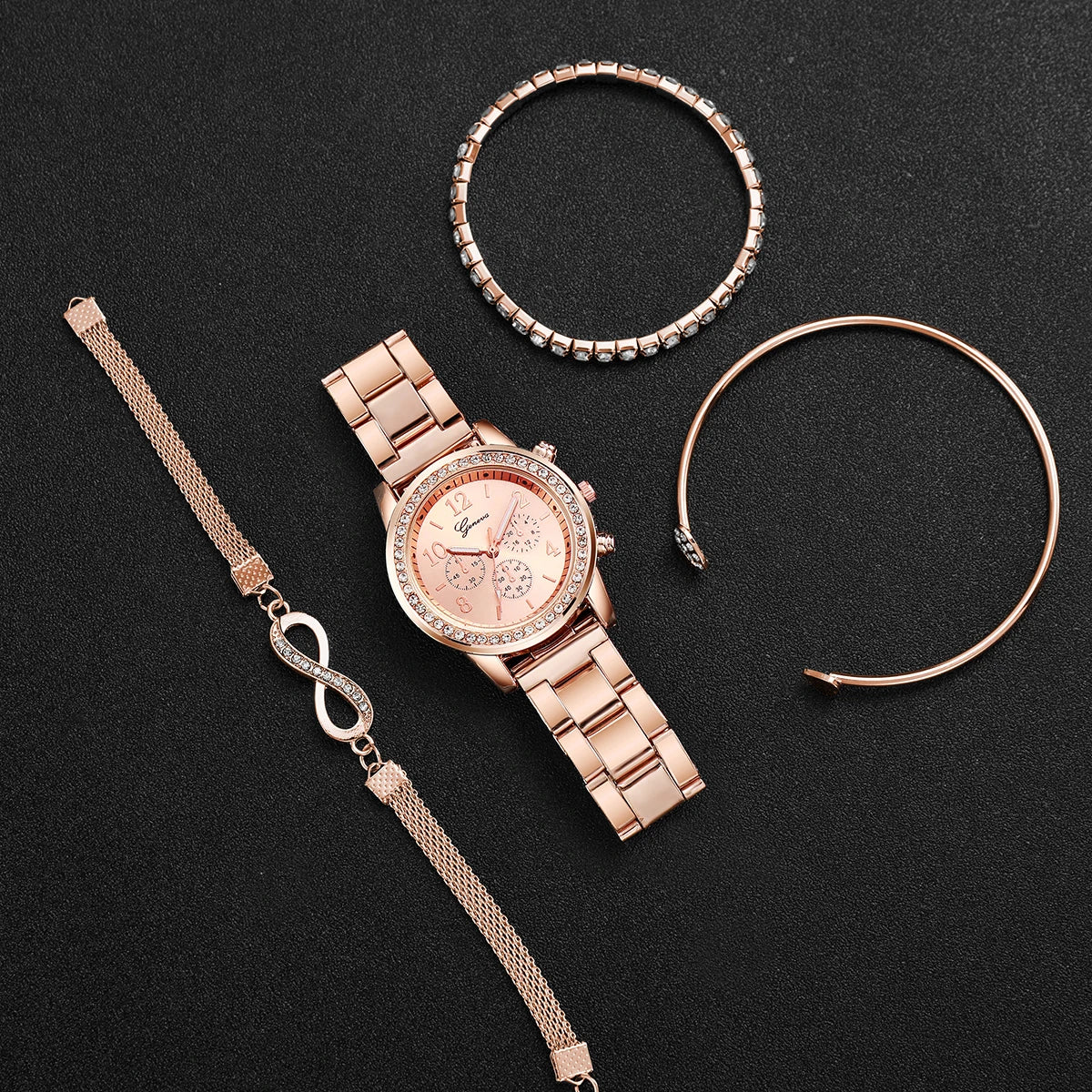 4 Teile/satz Mode Strass Frauen Uhren Luxus Stahl Band Damen Quarzuhr Armbänder Set Reloj Mujer (Ohne Box)