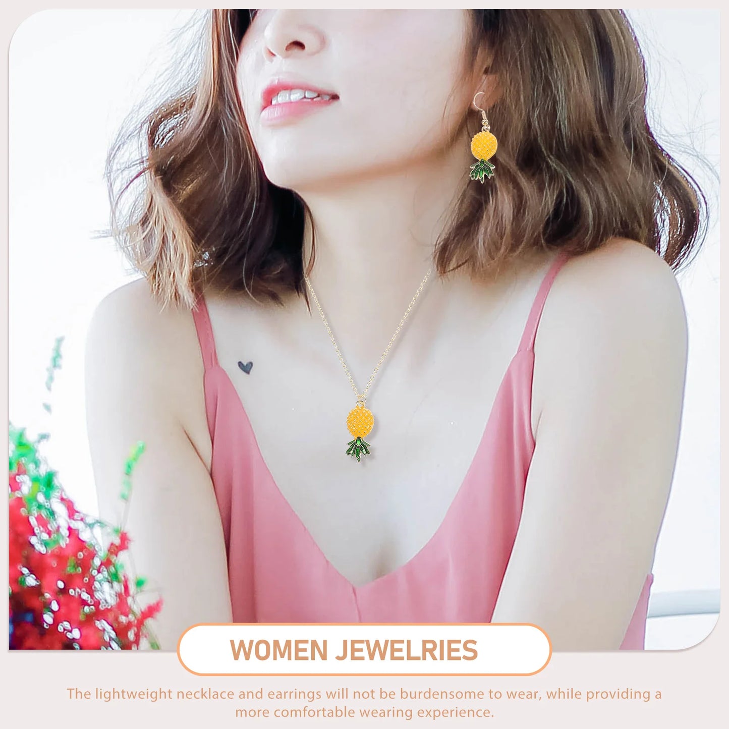 1 Set Obst-Ohrring-Halskette, Ananas-Schmuckset, leichtes Legierungsmaterial für Damen und Herren, Party-Accessoires im Vintage-Stil