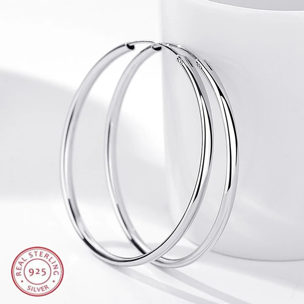 Creolen aus 925er-Sterlingsilber, glänzend, große Creolen für Damen, Hochzeit, feiner Modeschmuck, Accessoires, Geburtstagsfeier-Geschenke