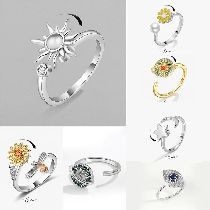 Anti Stress Angst Zappeln Ringe für Frauen Edelstahl Spinner Sonnenblume Sonne Stern Ring Trendy Schmuck Geschenk Dropshipping