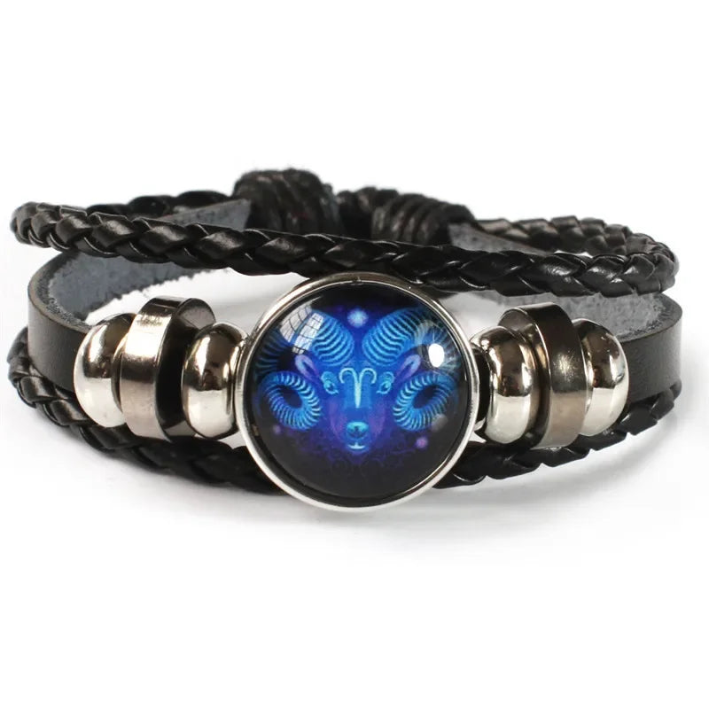 12 Sternzeichen Sternbild Charme leuchtendes Armband Männer Frauen Mode mehr schicht ige Webart Leder Armband & Armreif Geburtstags geschenk