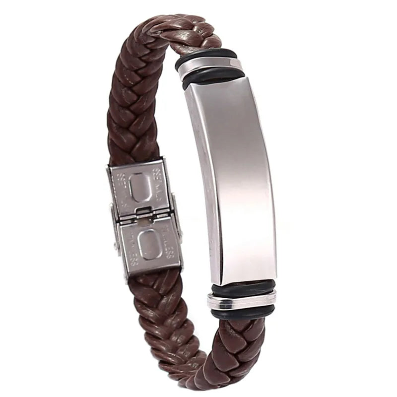 Edelstahlarmband, schlichtes, lässiges, gewebtes Lederarmband, Titan-Stahl, Lederarmband, Armband für Herren, Edelstahl