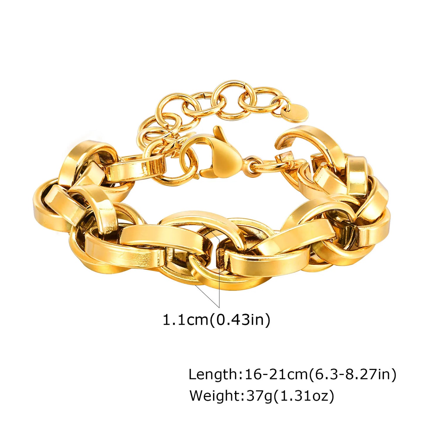 Miami Cuban Link Chain Armband für Damen, Edelstahl, goldfarben, verstellbar, minimalistische Armbänder, Schmuck, Geschenke