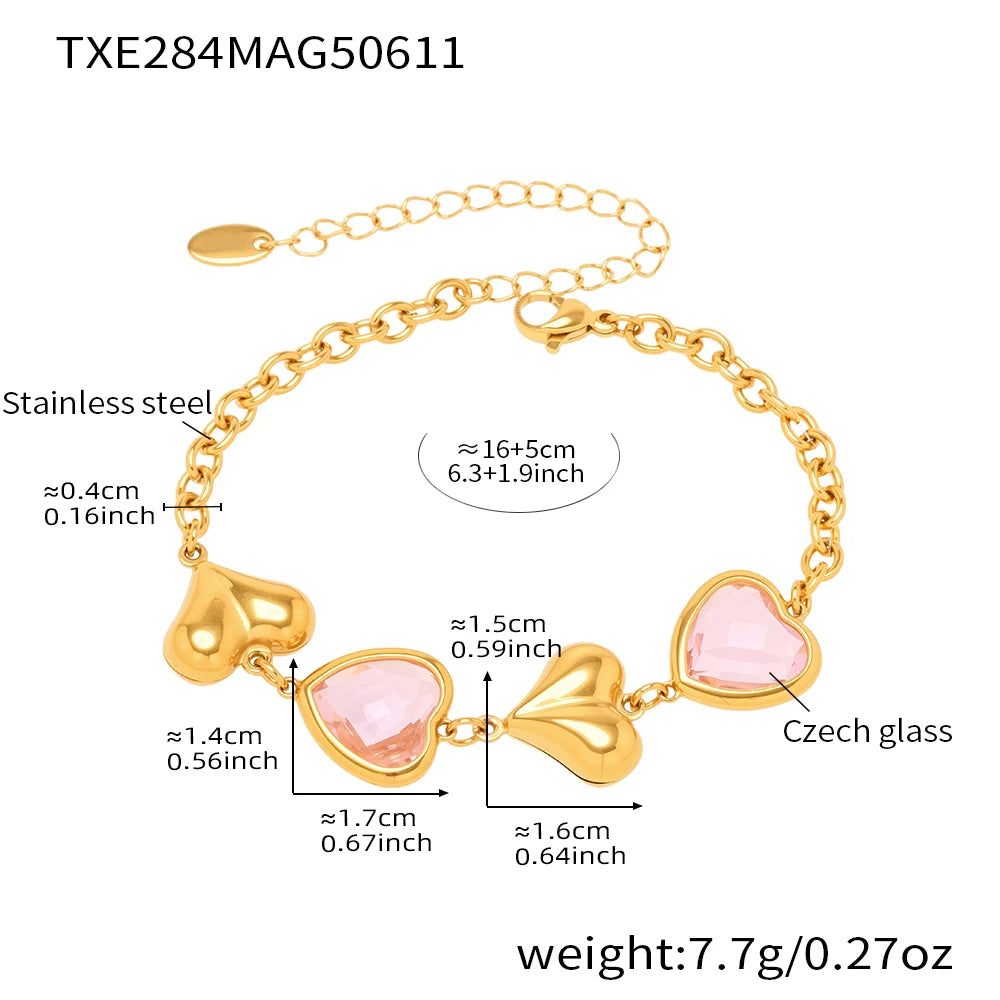 Edelstahl-Halskette, Armbänder, Ohrringe für Frauen, 6 Farben, Herz, facettierte tschechische Glas-Halsketten, Armband, baumelnde Ohrringe-Set
