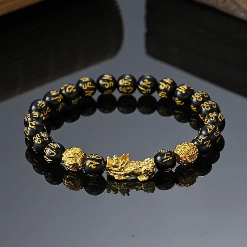 Schwarzes Obsidian-Reichtumsarmband, verstellbar, offiziell für negative Energien, Armband mit goldenem Pi Xiu Lucky, wohlhabendes Amulett-Armband