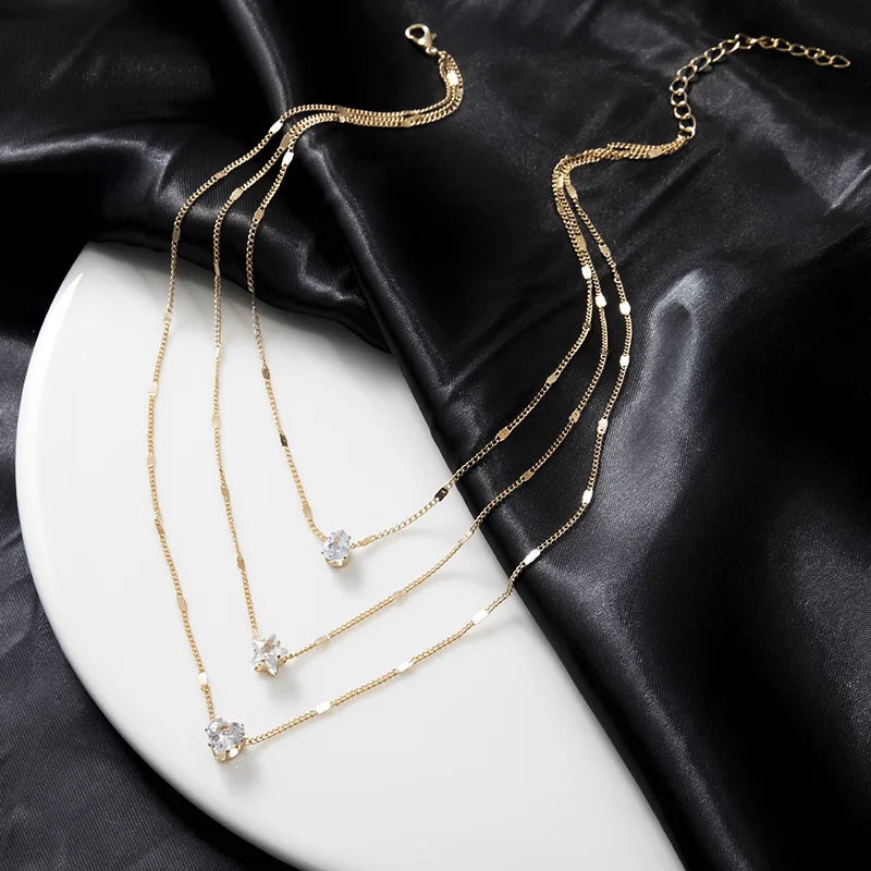 Trendy Zirkon Anhänger Halskette Für Frauen Multilayer Kette Halsband Mode Weibliche Party Glänzenden Schmuck Geschenk
