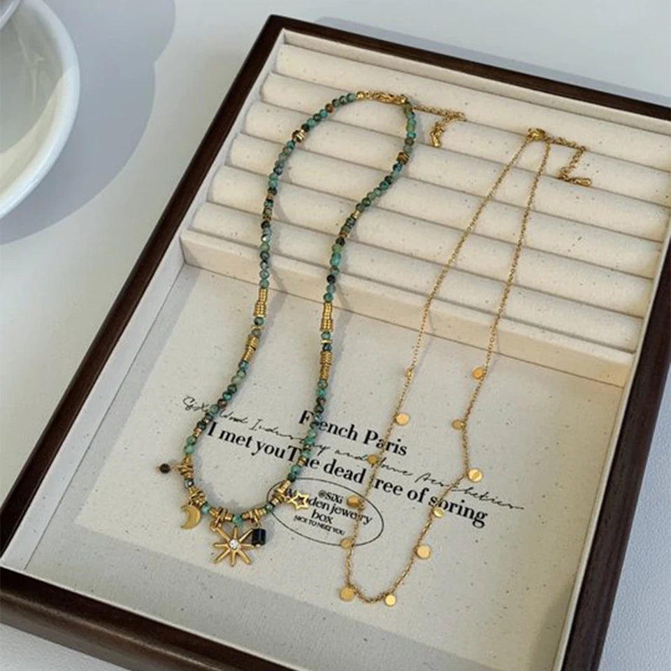 ZAKOL Vintage Böhmischen Stil Stein Perlen Halskette für Frauen Charme Mang Stern Anhänger Gestapelt Schlüsselbein Kette Mode Schmuck Geschenke