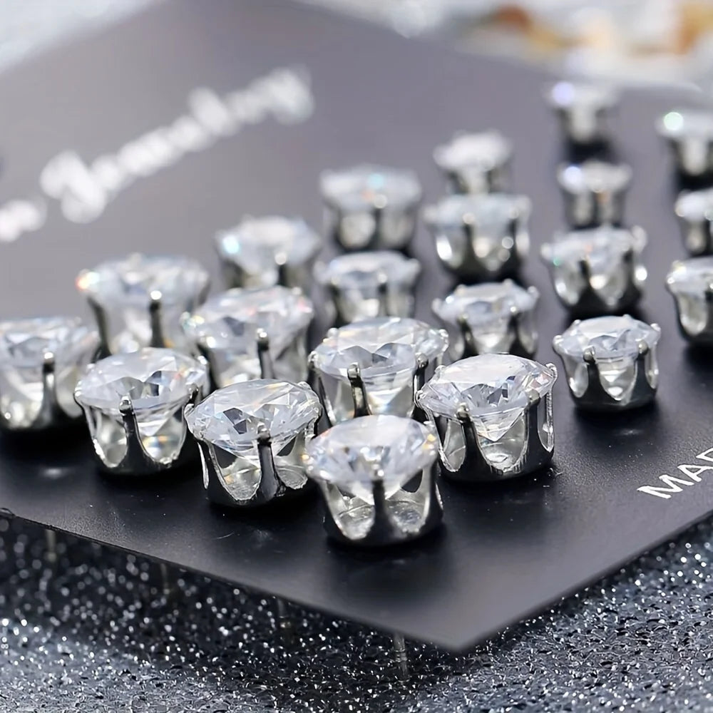 12-teiliges Glas-Wasser-Diamant-Ohrring-Set mit acht Krallen, vielseitiges Blumen-Kunstkristall-Karten-Ohrring-Set, Ohrringe, Ohrring-Set