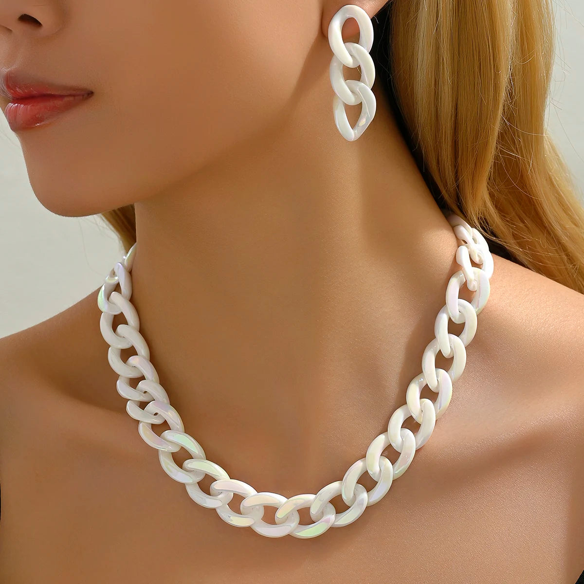 Y2K Vintage Dicke Kante Kubanische Gothic Ohrringe Halskette Für Frauen CCB Gold Farbe Kette Halsketten Charme Party Schmuck set