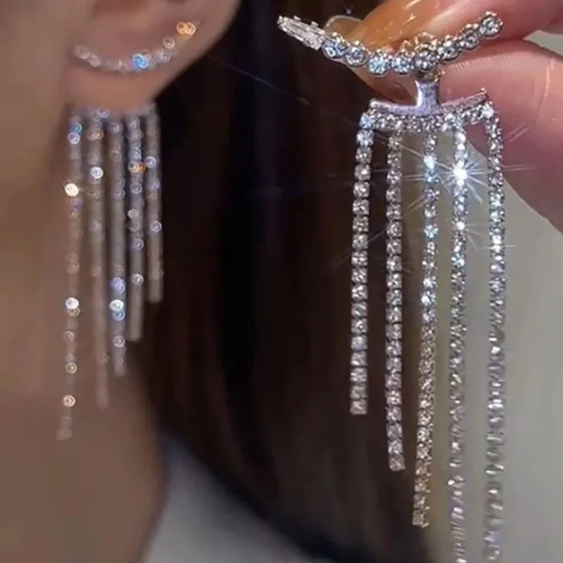 S925 Silber Nadel Vierfach Stern Liebe Asymmetrische Fransen Ohrringe Licht Luxus Nische Süße Coole Stud