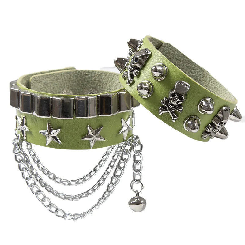 2024 neue PU Leder Armband Punk Armband Einstellbare Schädel Goth Manschette Armband Gothic Niet Schnalle Armband für Männer Frauen