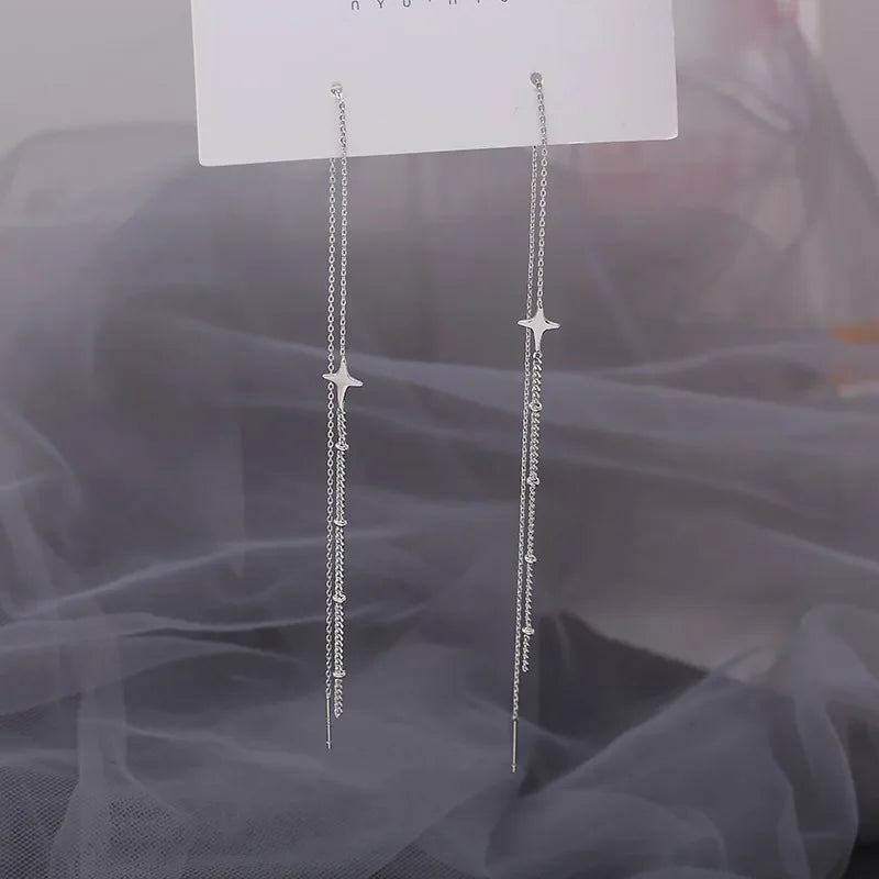 Trendy Tropfen Ohr Linie Lange Hängende Quaste Ohrringe für Frauen Silber Farbe Stern Piercing Einfädler Earing Ohr Zubehör Schmuck