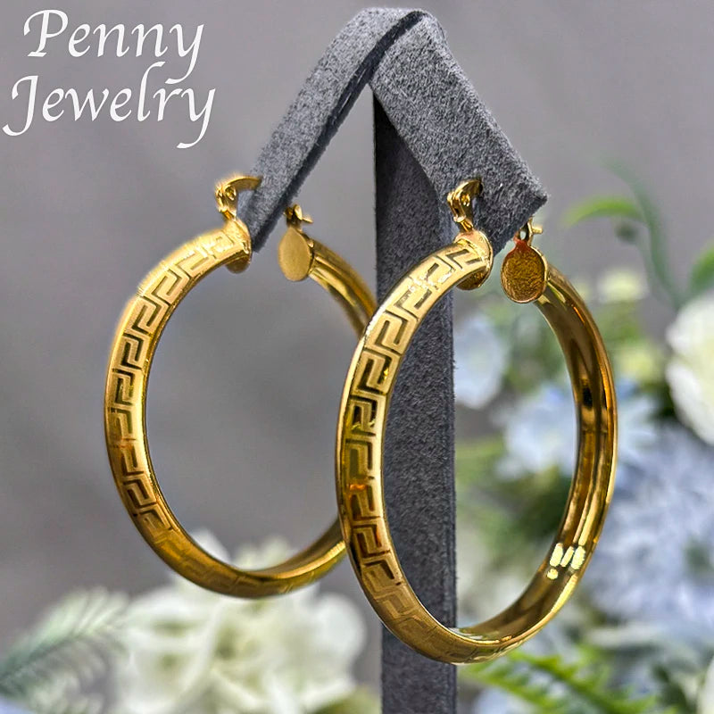 Große runde 18K vergoldete Creolen für Frauen, Kupfer, Vintage-Kreis-Ohrring, Party, Hochzeitsgeschenke, italienische afrikanische Schmucksets
