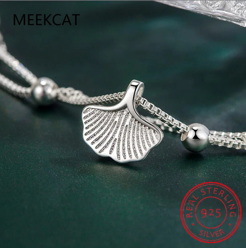 925 Sterling Silber Mode Doppelschicht Perlen Kette Ginkgo Blatt Armband Für Frauen Hochzeit Valentinstag Schmuck DB1161