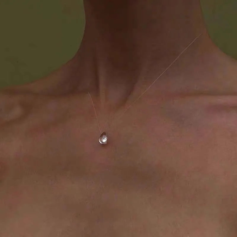 Mode Transparent Wasser Tropfen Halskette Ohrringe Set für Frauen Einfache Kristall Teardrop Dünne Seil Perle Schlüsselbein Kette Schmuck