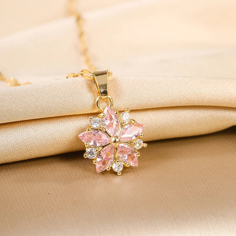Neue Nette Romantische Rosa Sakura Anhänger Edelstahl Halsketten Für Frauen Koreanische Mode Weibliche Sexy Schlüsselbein Kette Schmuck Geschenk