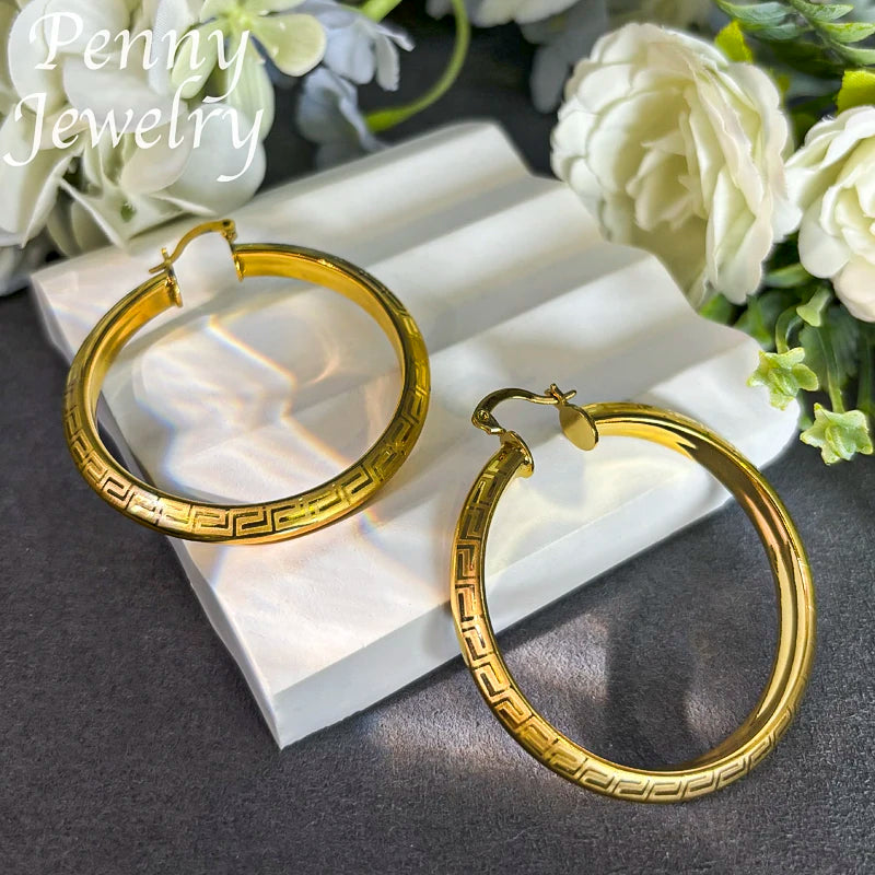 Große runde 18K vergoldete Creolen für Frauen, Kupfer, Vintage-Kreis-Ohrring, Party, Hochzeitsgeschenke, italienische afrikanische Schmucksets
