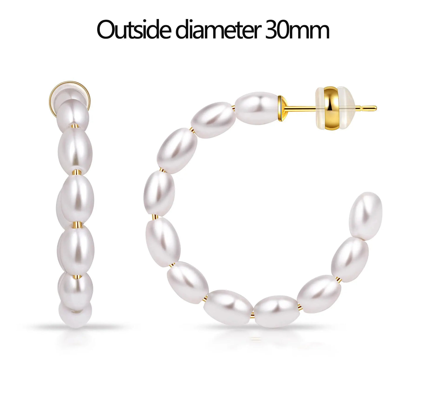 Shevalues 4 mm dicke ovale Perlen-Creolen für Damen, 925er Sterlingsilber, Nadelohrring, Schmuck, Damen-Vintage-Ohrringe als Geschenk