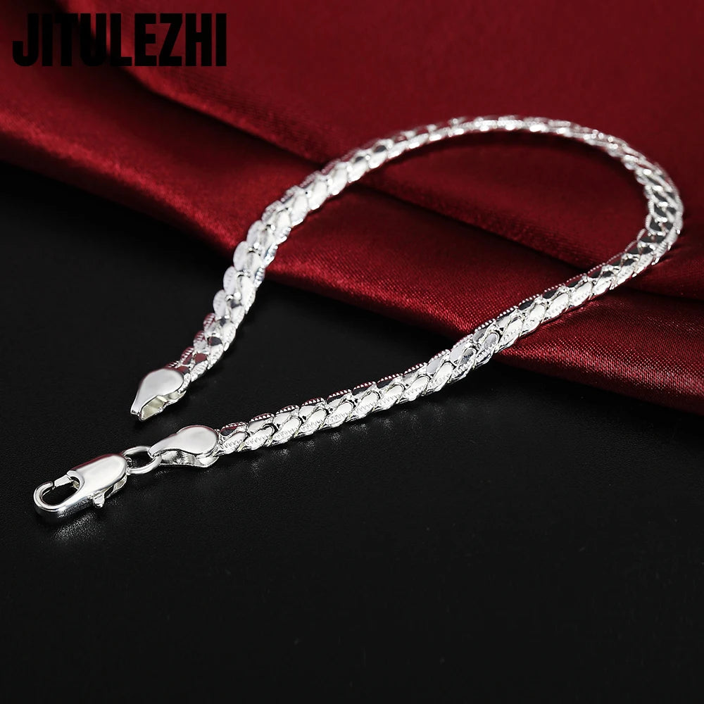 Trend ige 5mm seitliche Kette Sterling Silber Armbänder für Mann Frauen Luxus edlen Schmuck Hochzeits feier Weihnachts geschenke Unisex