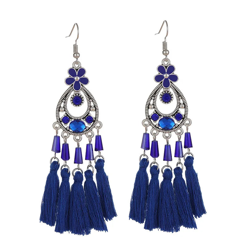 Böhmische Mode Emaille Blume geometrische Quaste lange Ohrringe für Frauen Kristall Strass handgemachte Boho Hochzeits schmuck Geschenk