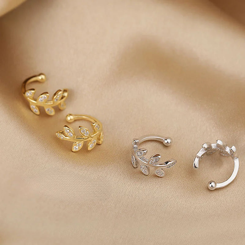 925 Sterling Silber Ohr manschette für Frauen Zirkon Clip auf Blatt Ohrringe Gold Ohr manschette ohne Piercing Ohrringe Schmuck
