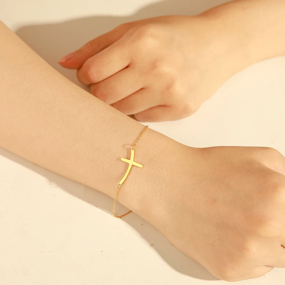 Amaxer Edelstahl Kreuz Anhänger Armband Für Frauen Mann Gold Farbe Pulseira Feminina Liebhaber Engagement Schmuck Geschenk
