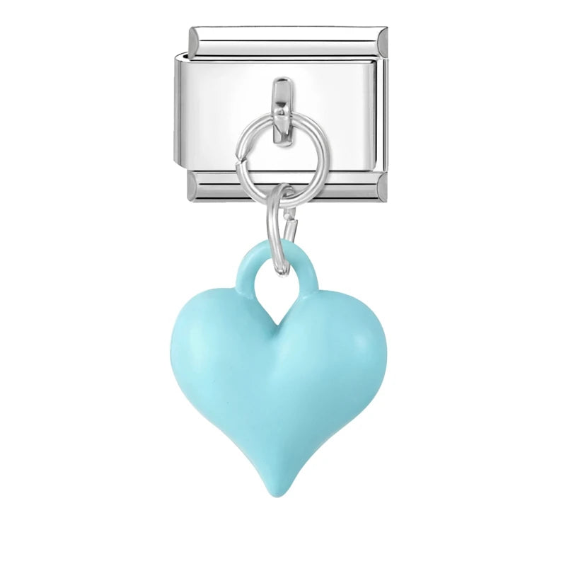 Lila Rosa Blau Schleife Knoten Herz Muschel Muschel Anhänger Italienischer Charm Link Fit 9MM Armband Edelstahl Männer Frauen DIY Herstellung