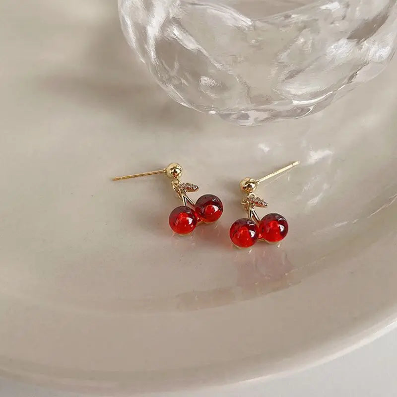 Rote Kirsche Anhänger Halskette Ohrstecker Set Damenmode Obst Halskette Ohrringe Schmuckset für Party Hochzeit Mädchen Geschenke