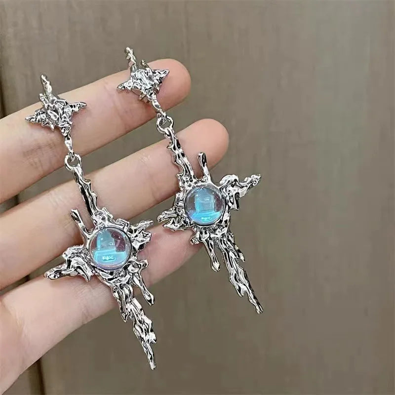 Shiny Kreuz Stern Silber Farbe Kristall Quaste Manschette Ohr Clip Ohrring Für Frauen Strass Gefälschte Knorpel Piercing Ohrring Schmuck