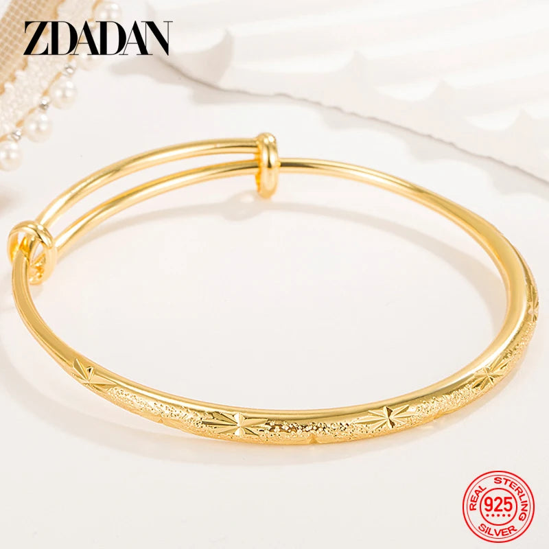 ZDADAN 925 Silber 18 Karat Gold Einfache Verstellbare Armband Armreif Für Frauen Hochzeit Mode Schmuck