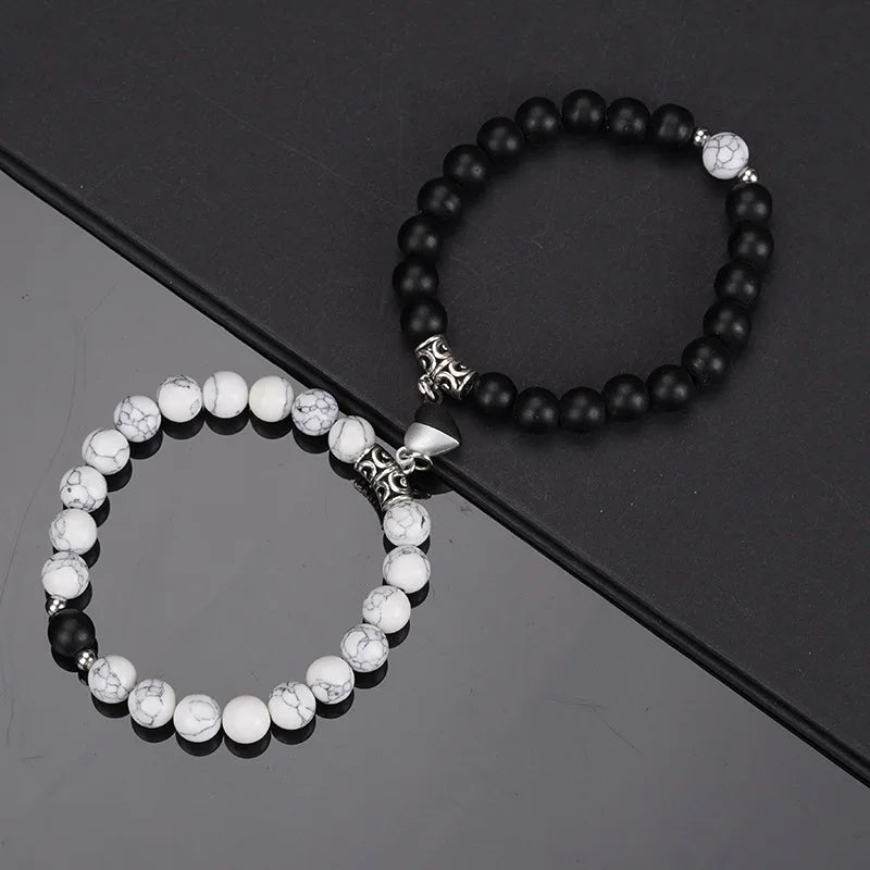 2 Teile/satz Perlen Paar Armbänder Naturstein Abstand Herz Magnet Armband Für Liebhaber Mode Liebhaber Schmuck Geschenk