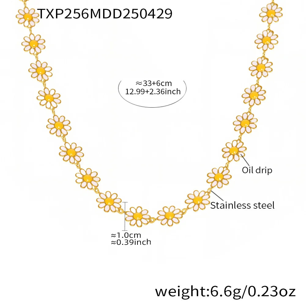 Nivora Emaille Kleine Chrysantheme Blume Kette Halskette Armbänder Fußkettchen Für Frauen Edelstahl Hochzeit Schmuck Sets