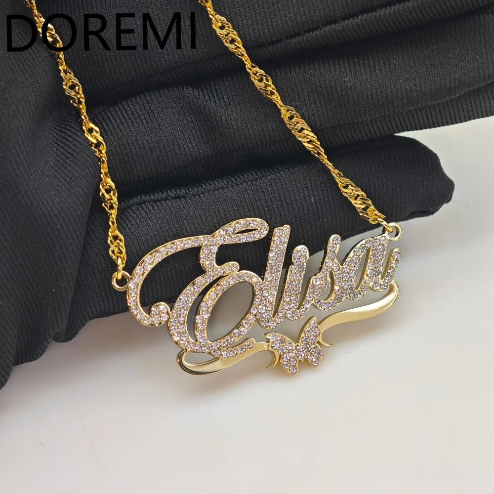 DOREMI Edelstahl Gold individuelle Namenskette Jahrestag personalisierte Geschenke individuelle Diamant Namenskette Bling Namenskette