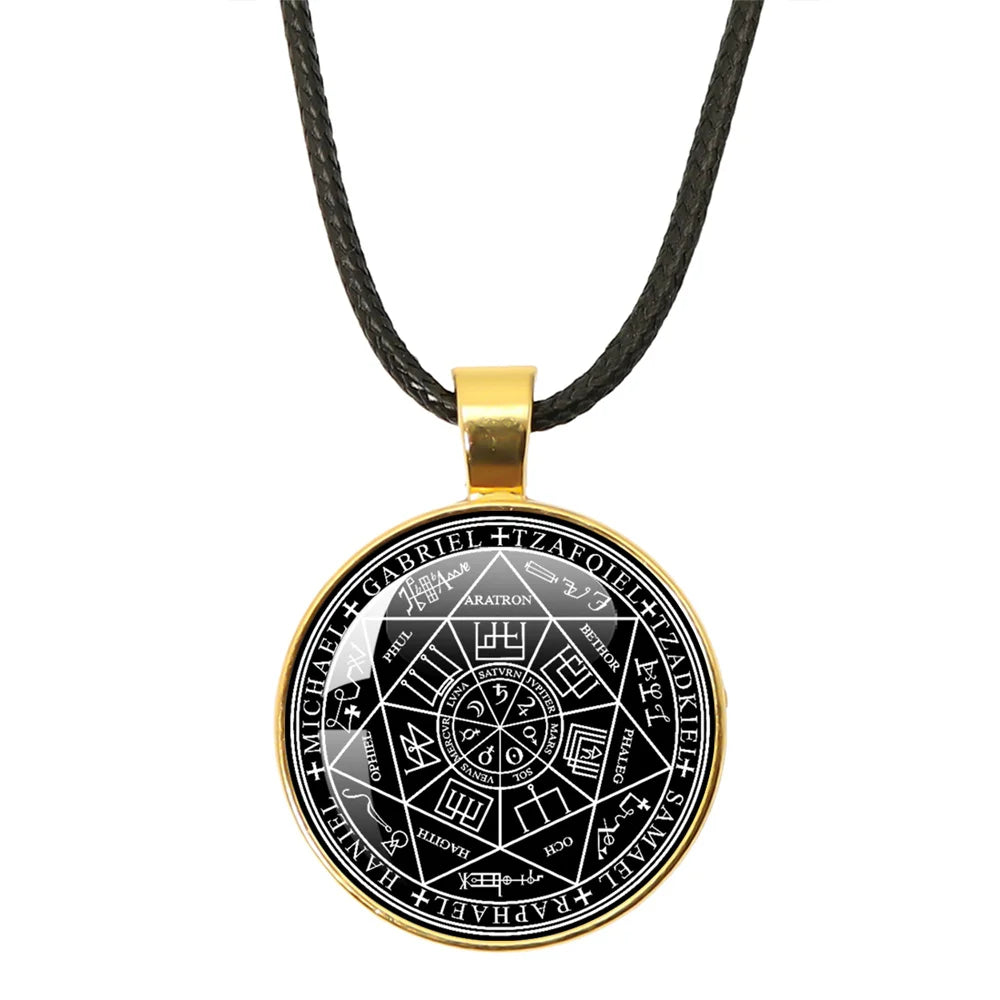 Siegel der sieben Erzengel Medaille Leder Seil Halskette Michael Raziel Uriel Gabriel Anhänger Rune Halskette Schutz Amulett Geschenke