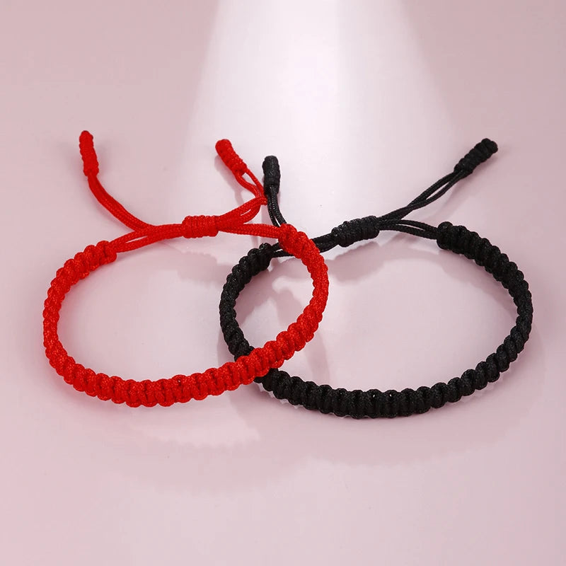 Handgefertigte geflochtene Schnur-Armbänder, rot, schwarz, buddhistisches tibetisches gewebtes Seil, Glücksbringer-Amulett-Armband für Frauen und Mädchen, Schmuck Geschenke