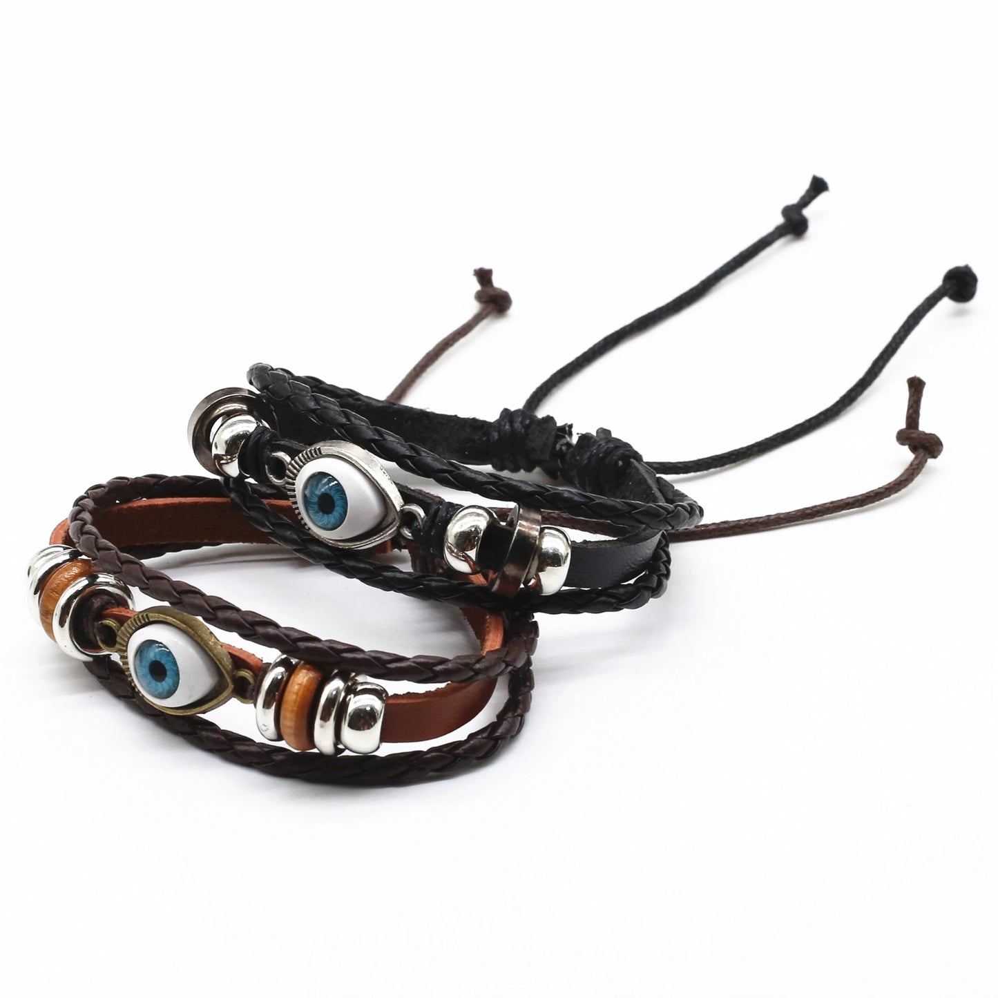 WESTBULL Vintage Schwarz Braun Leder Männer Armbänder Für Frauen Perlen Eye Charm Armband Homme Großhandel Pulsera Geschenk Schmuck