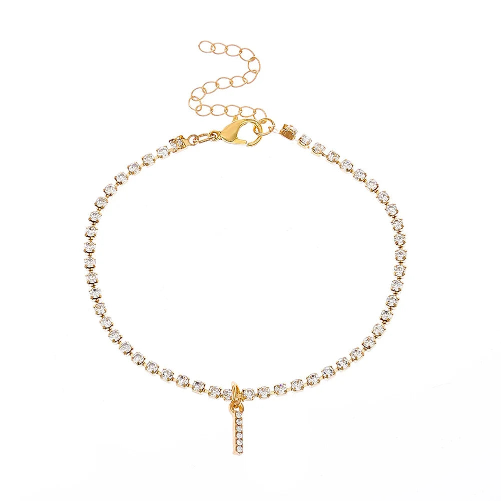 Mode Kreative Initial Buchstaben Alphabet Anhänger Strass Glänzenden Strand Fußkettchen Kette Fuß Schmuck Knöchel Armbänder für Frauen Boho
