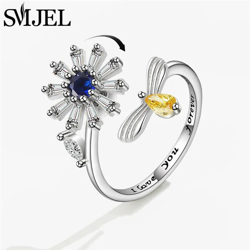 Neue Sonnenblume Angst Ring Fidget Spinner Ringe für Frauen Nette Schmetterling Kolibri Charms Finger Ring Anti Stress Drehen Geschenke