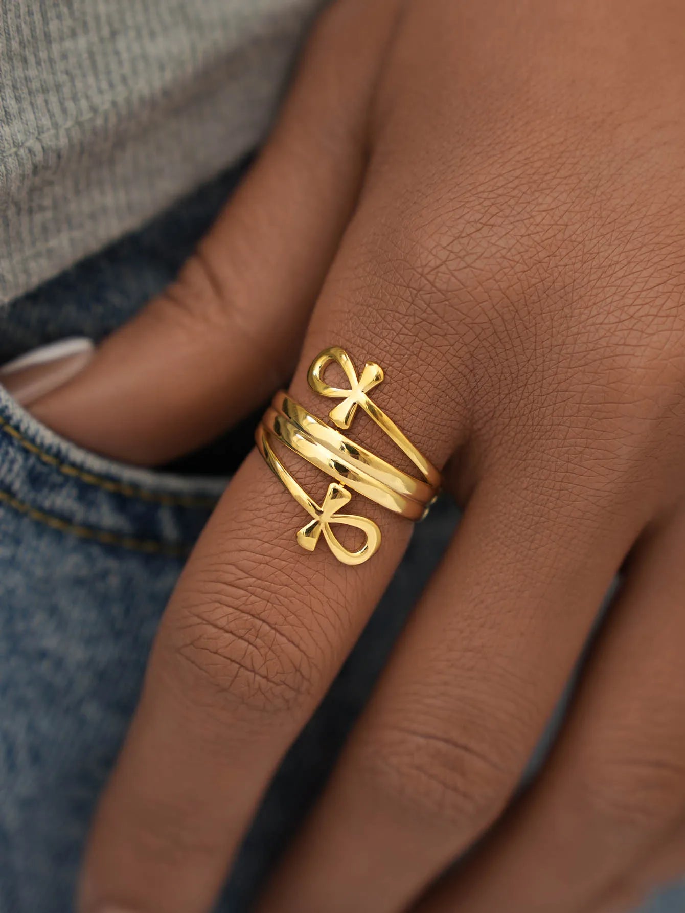 Doppelt gewickelte Königin Nofretete Ringe für Frauen ägyptischer Schmuck Geschenk Vintage Edelstahl Ring Hochzeitspaar Afrika Ring