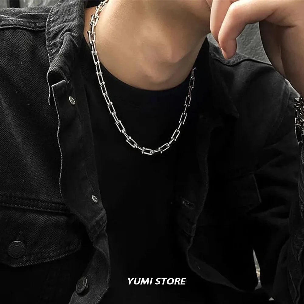 Titan Stahl Geometrische Halskette Für Mann Frau Hip Hop Schlüsselbein Chian Punk Choker Schmuck Straße Kpop Zubehör Großhandel