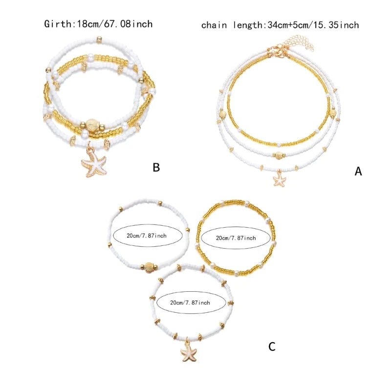 Elastische Meeresschalenperlen Schmuck -Nackenarmband Spuklet Set xx9c