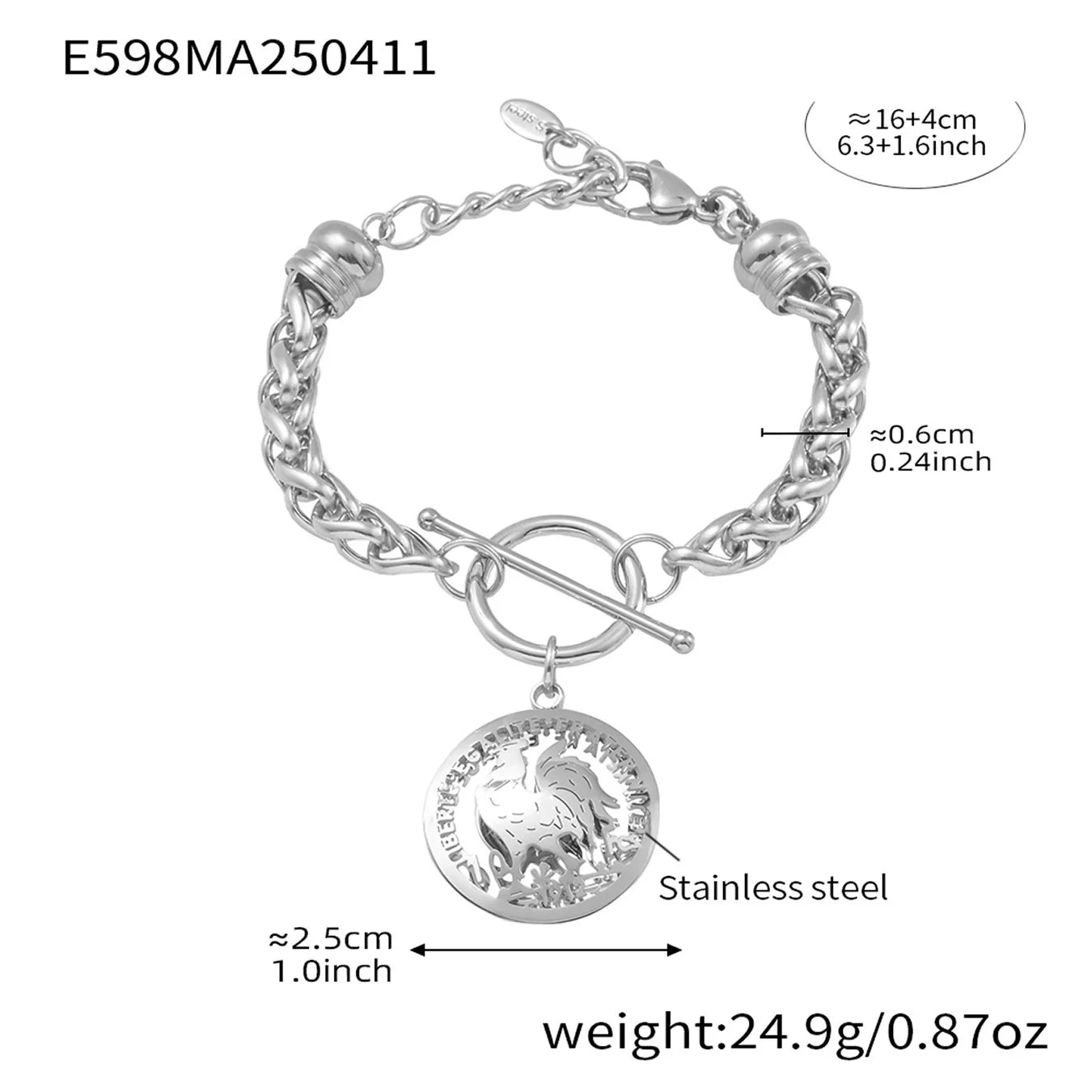 Liora Trendy Edelstahl Animel Cock Runde Anhänger Armbänder Für Frauen Korb Kette OT Verschluss Armbänder Kein Anlaufen Schmuck