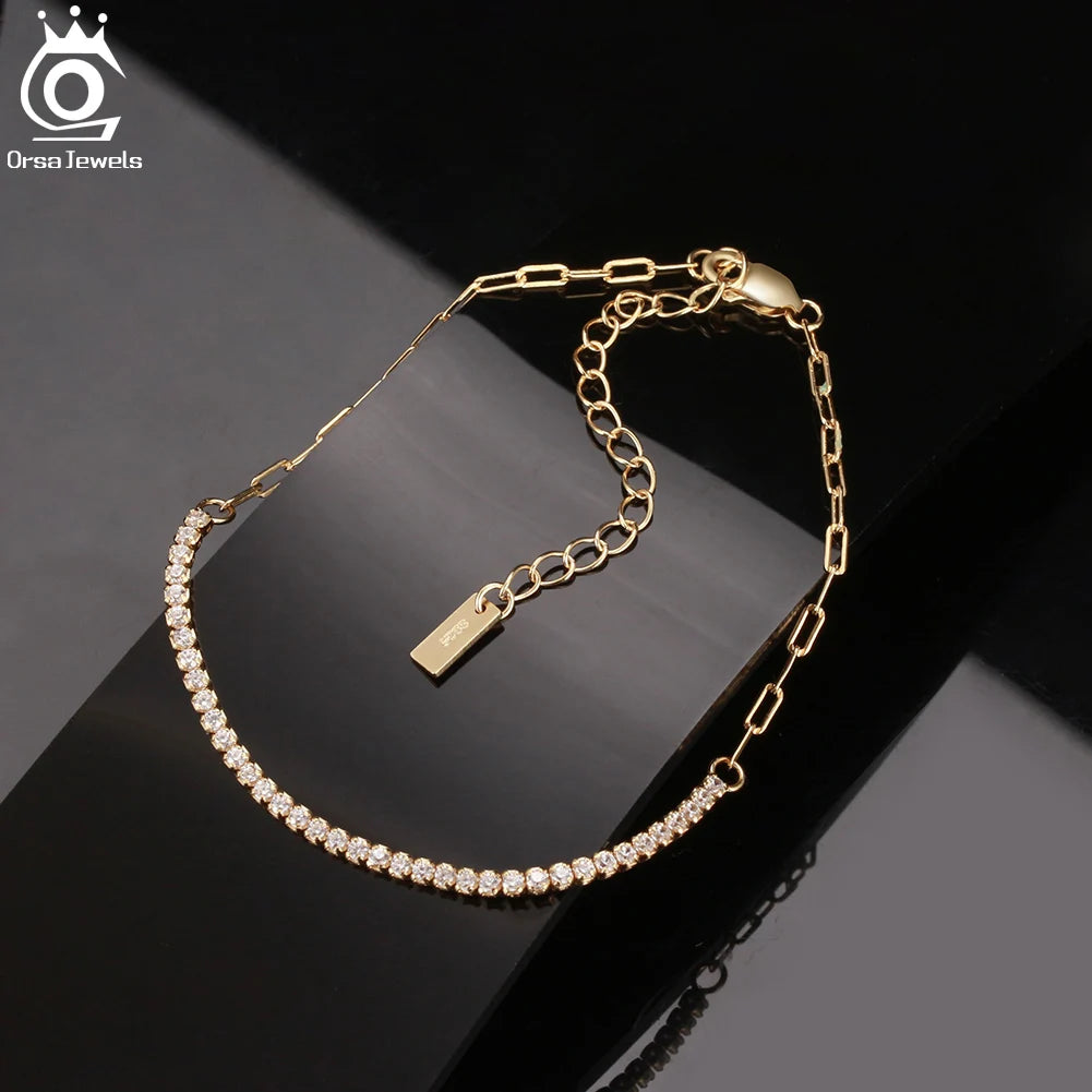 ORSA JEWELS 14 Karat vergoldete Büroklammerketten Tennisarmband für Damen, 925er Sterlingsilber, handgefertigte Armbänder, Schmuck SB141
